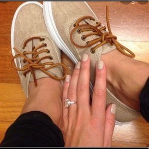 Vans tan canvas sneakers with leather laces. Size7